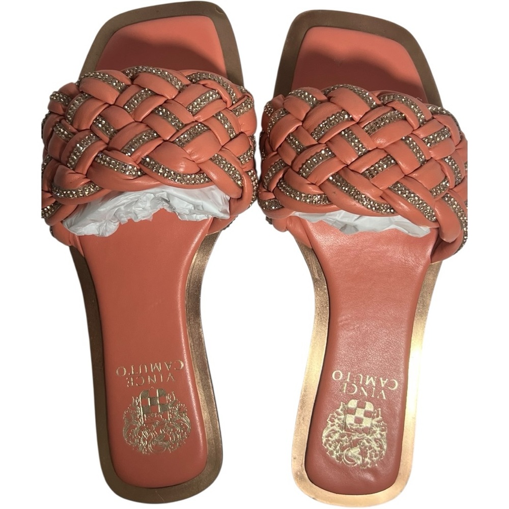 Vince Camuto Orange Woven Slide Sandals size 8 leather bling bling flats in box
